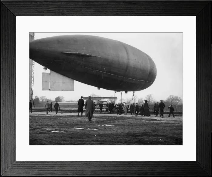 Framed Print : Airship. circa 1911: The Beta Airship moored just above the ground