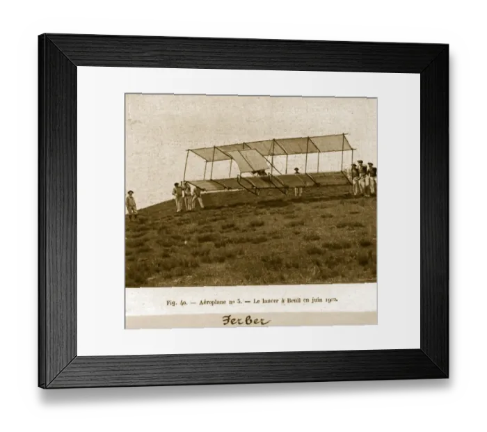 Framed Print : Ferber 5. circa 1902: Captain Ferdinand Ferbers 1902 glider No 5 being launched Framed Print : Ferber 5. circa 1902: Captain Ferdinand Ferbers 1902 glider No 5 being launched