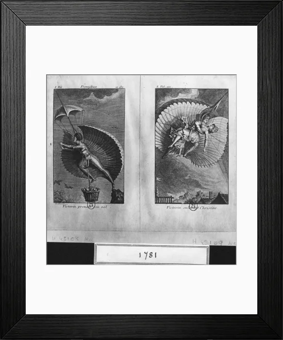Framed Print : Bird Man. circa 1781: Book illustrations showing hero Victorin Framed Print : Bird Man. circa 1781: Book illustrations showing hero Victorin