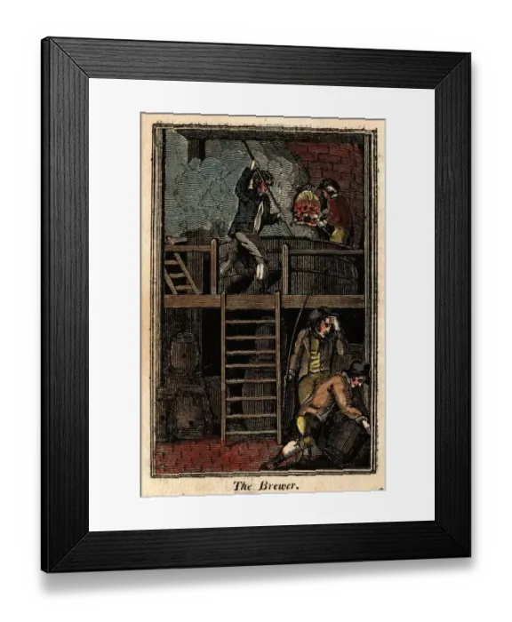 Framed Print : Brewing. circa 1830: Brewers involved in the process of making of beer Framed Print : Brewing. circa 1830: Brewers involved in the process of making of beer