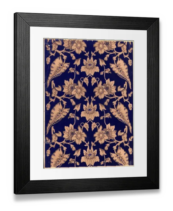 Framed Print : Blue Silk. 1853: A blue silk brocade designed especially for the Great Framed Print : Blue Silk. 1853: A blue silk brocade designed especially for the Great
