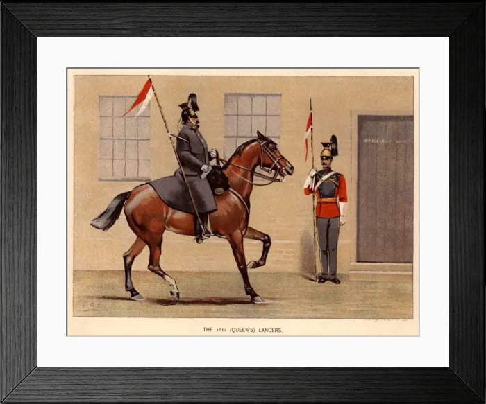 Framed Print : Lancers. 1850: A soldier of the 16th Queens Lancers on horseback Framed Print : Lancers. 1850: A soldier of the 16th Queens Lancers on horseback