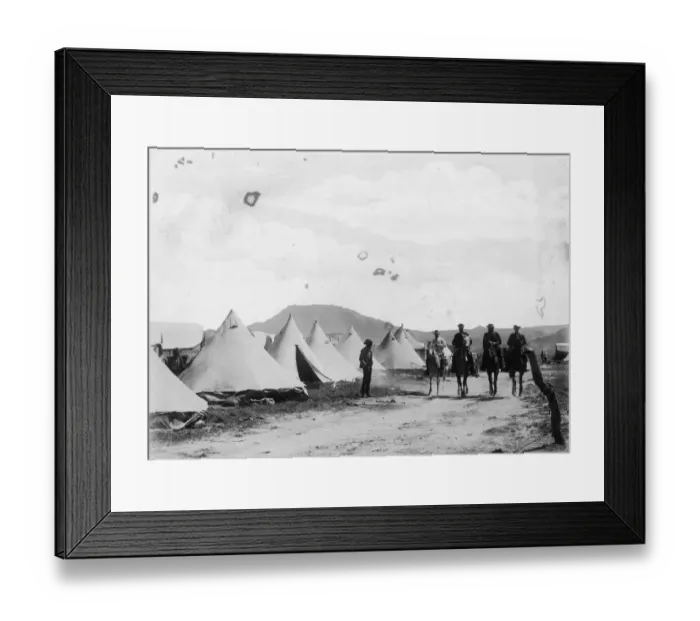 Framed Print : Boer Camp. circa 1900: A Boer camp during the Boer War near Majuba Hill Framed Print : Boer Camp. circa 1900: A Boer camp during the Boer War near Majuba Hill