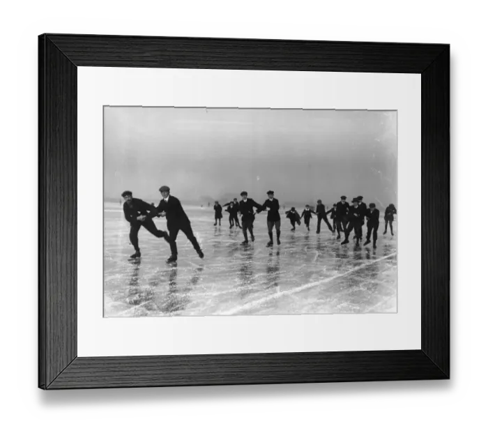 Framed Print : Skating. January 1908: Skating arm in arm on Cowbit Wash, Spalding, Lincolnshire Framed Print : Skating. January 1908: Skating arm in arm on Cowbit Wash, Spalding, Lincolnshire