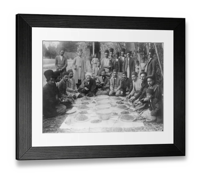 Framed Print : Banquet. circa 1910: A Persian dinner party with food laid out on a carpet on the ground Framed Print : Banquet. circa 1910: A Persian dinner party with food laid out on a carpet on the ground
