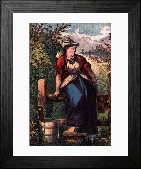 Framed Print : Milk Maid. circa 1800: A milk maid with a wooden bucket Framed Print : Milk Maid. circa 1800: A milk maid with a wooden bucket