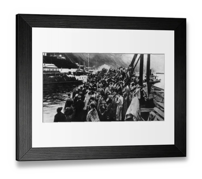Framed Print : Refugees. 1917: Refugees stand on the deck of a ship during the Russian Revolution Framed Print : Refugees. 1917: Refugees stand on the deck of a ship during the Russian Revolution