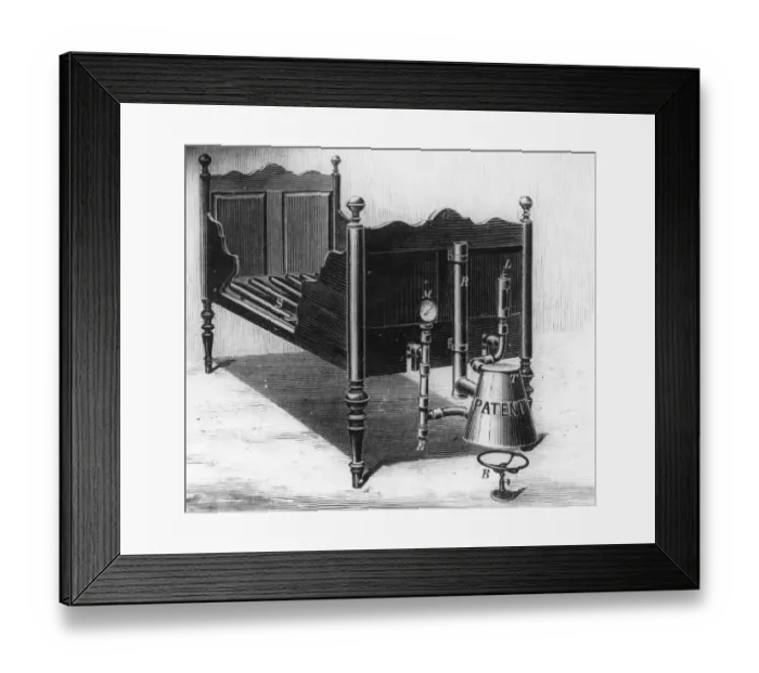 Framed Print : Hot Bed. circa 1830: The sweat bed, with its own built in hot water pipes