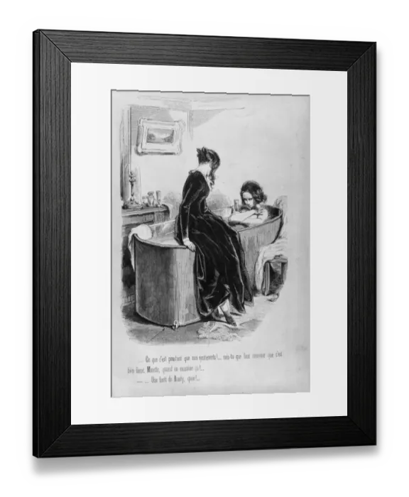 Framed Print : Long Soak. circa 1860: A female in an old-fashioned type bath Framed Print : Long Soak. circa 1860: A female in an old-fashioned type bath