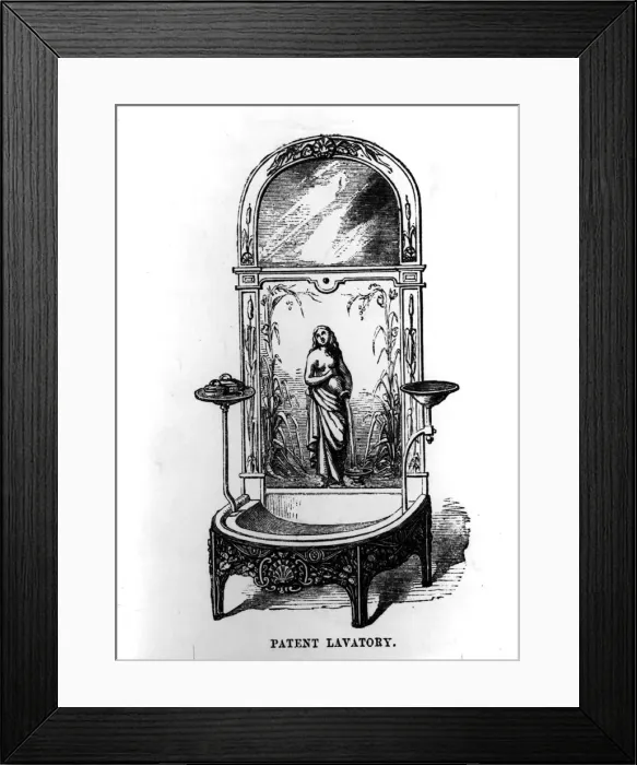 Framed Print : Throne. circa 1900: An illustration of a patent lavatory