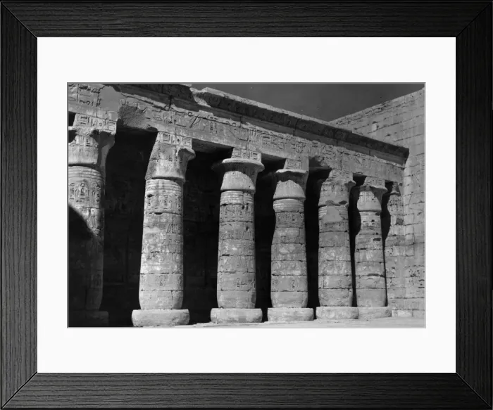 Framed Print : Thebes. circa 1955: Remains of the city of Thebes with a wall showing a colonnade Framed Print : Thebes. circa 1955: Remains of the city of Thebes with a wall showing a colonnade