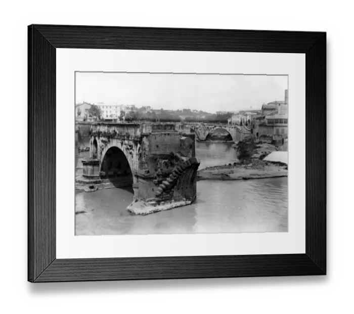 Framed Print : The Tiber. circa 1950: A section of the Tiber river in Rome with the remains