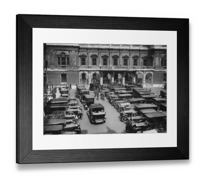 Framed Print : Open Day. 1928: A full car park at Burlington House for the Official opening Framed Print : Open Day. 1928: A full car park at Burlington House for the Official opening