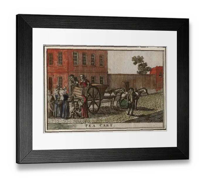 Framed Print : Pea Cart. circa 1790: Women buying peas from the back of a pea cart Framed Print : Pea Cart. circa 1790: Women buying peas from the back of a pea cart