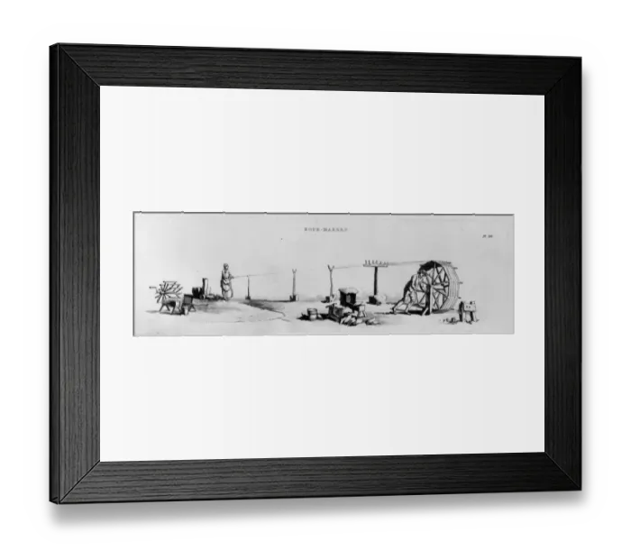 Framed Print : Rope-Yard. circa 1802: Rope-makers spin and comb fibres of hemp