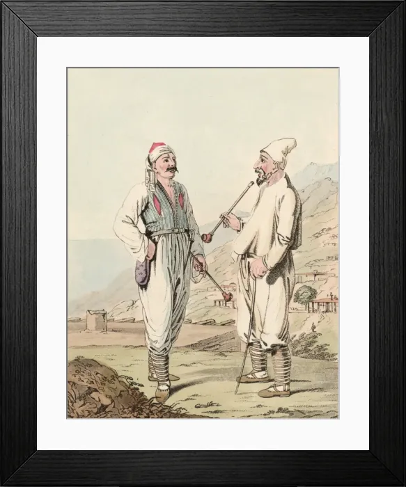 Framed Print : Georgians. circa 1800: An elderly Georgian man draws on his pipe as he Framed Print : Georgians. circa 1800: An elderly Georgian man draws on his pipe as he