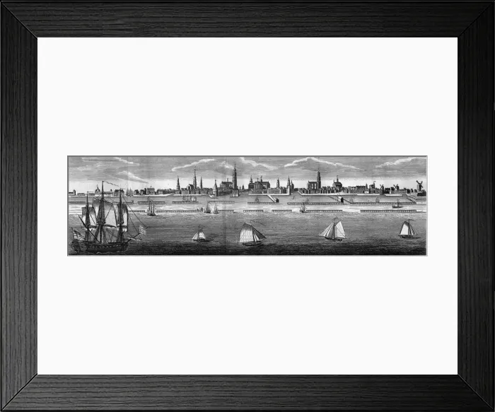 Framed Print : Amsterdam. circa 1775: City of Amsterdam with some of its notable buildings, seen Framed Print : Amsterdam. circa 1775: City of Amsterdam with some of its notable buildings, seen
