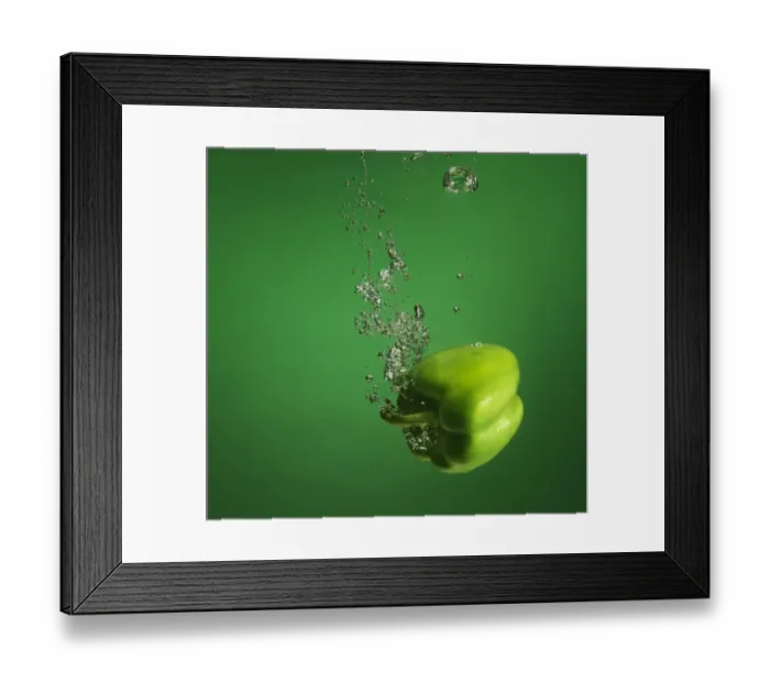 Framed Print : green pebber fruit splashed into water Framed Print : green pebber fruit splashed into water