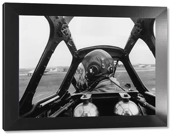 Cockpit. 17th June 1950: Pilot Bruce Wingate at the controls of a Meteor