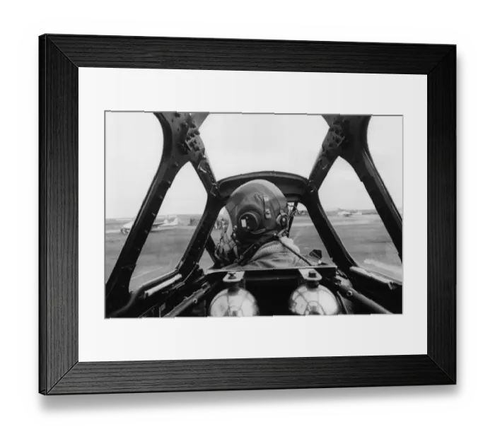 Framed Print : Cockpit. 17th June 1950: Pilot Bruce Wingate at the controls of a Meteor Framed Print : Cockpit. 17th June 1950: Pilot Bruce Wingate at the controls of a Meteor