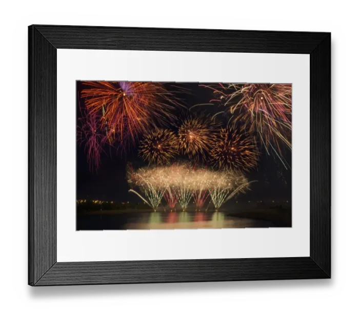 Framed Print : Fireworks reflecting on a lake Framed Print : Fireworks reflecting on a lake