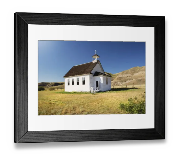 Framed Print : Bright white little church in the badlands Framed Print : Bright white little church in the badlands