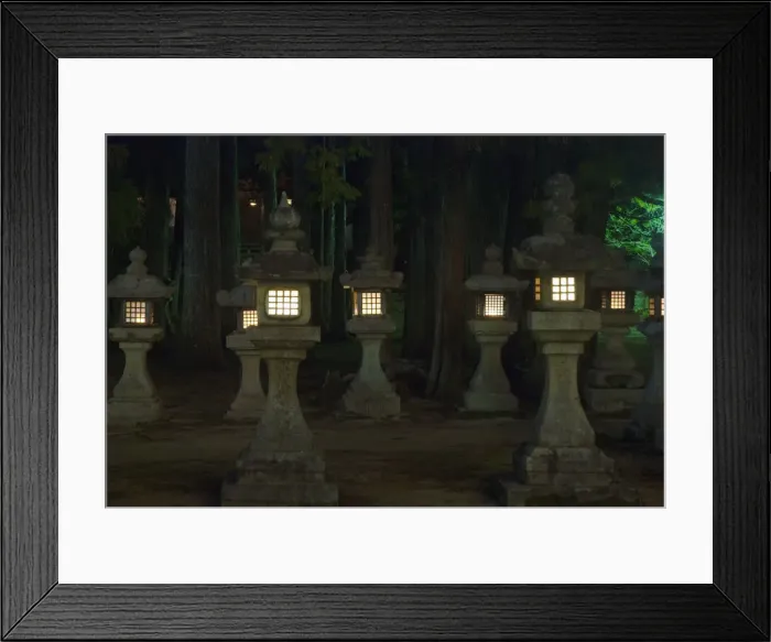 Framed Print : Lit Japanese Stone Lanterns At Night Framed Print : Lit Japanese Stone Lanterns At Night