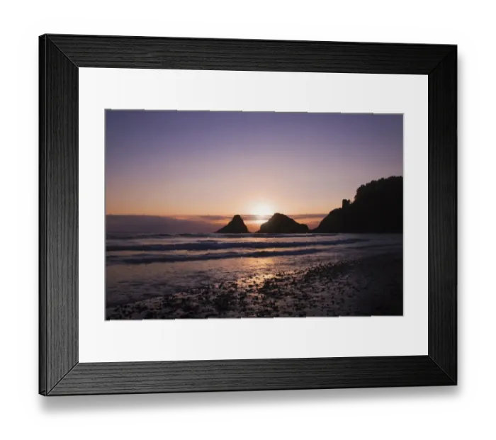 Framed Print : Sunset Behind Offshore Rocks Along The Oregon Coastline Framed Print : Sunset Behind Offshore Rocks Along The Oregon Coastline