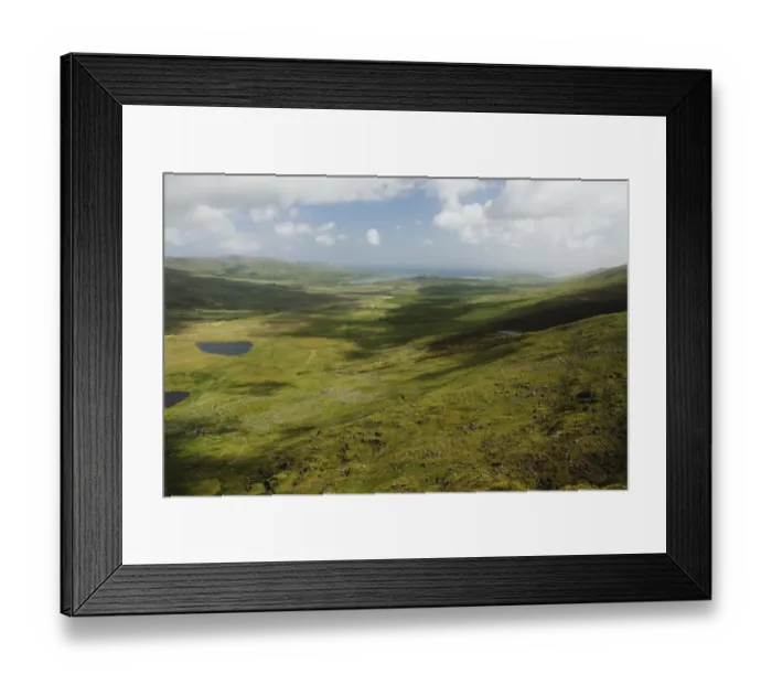 Framed Print : view down to owenmore valley from conor pass on the dingle peninsula in munster region Framed Print : view down to owenmore valley from conor pass on the dingle peninsula in munster region
