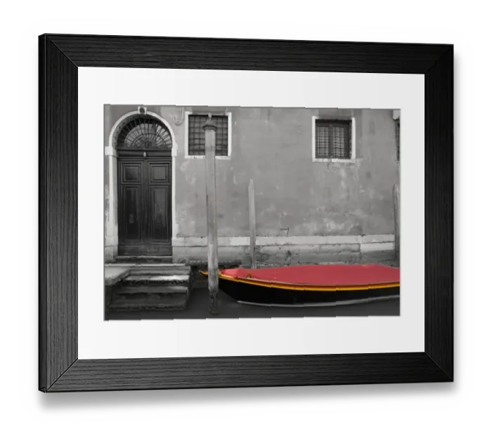 Framed Print : A Small Boat With A Red Cover On A Canal Framed Print : A Small Boat With A Red Cover On A Canal