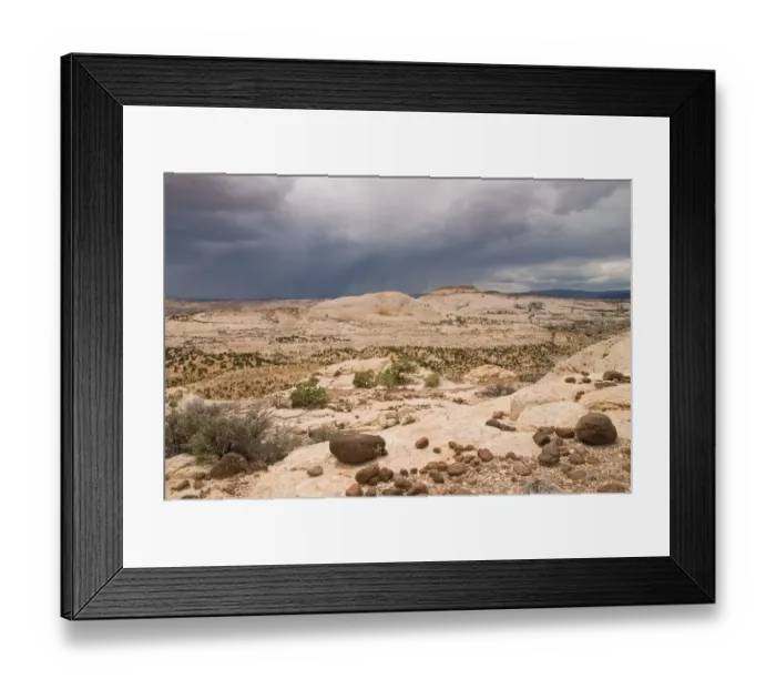 Framed Print : Desert Storm With Lava Boulders In The Foreground At Grand Staircase-Escalante National Monument Framed Print : Desert Storm With Lava Boulders In The Foreground At Grand Staircase-Escalante National Monument