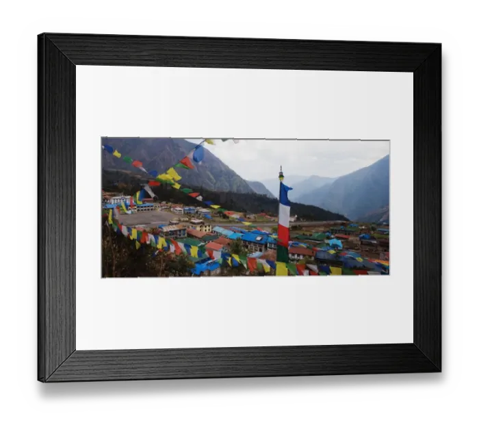 Framed Print : The village of Lukhla, Nepal, seen through prayer flags Framed Print : The village of Lukhla, Nepal, seen through prayer flags