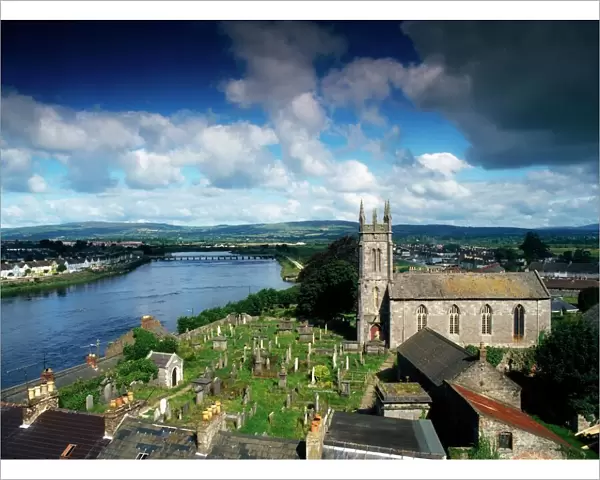 View of Limerick city over St Marys Cathedral and River Shannon, County Limerick, Ireland
