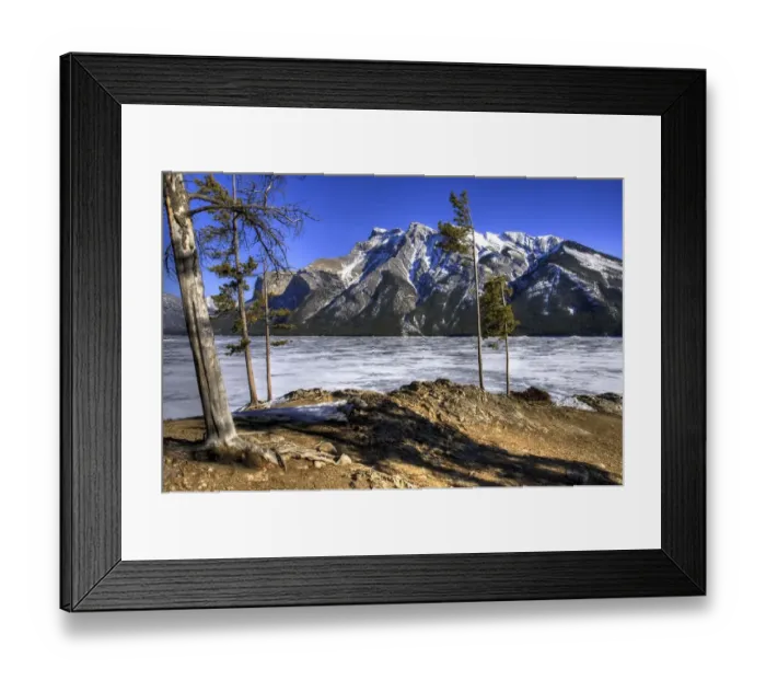 Framed Print : Frozen Lake Minnewanka and Mount Inglismaldie, Banff National Park, Alberta, Canada