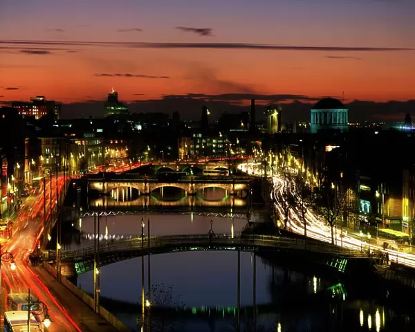 River Liffey, Dublin, County Dublin, Ireland, Four Courts In The Distance