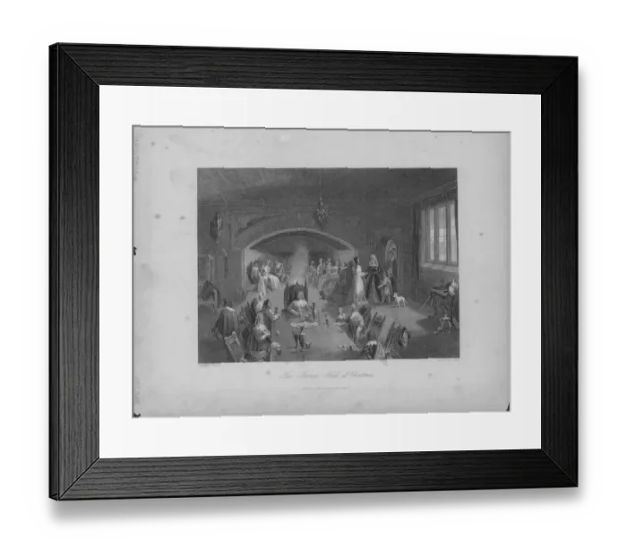 Framed Print : Engraving Of The Barons Hall At Christmas Framed Print : Engraving Of The Barons Hall At Christmas