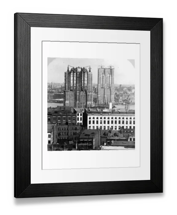 Framed Print : Birds Eye View Of The Brooklyn Bridge Under Construction Framed Print : Birds Eye View Of The Brooklyn Bridge Under Construction