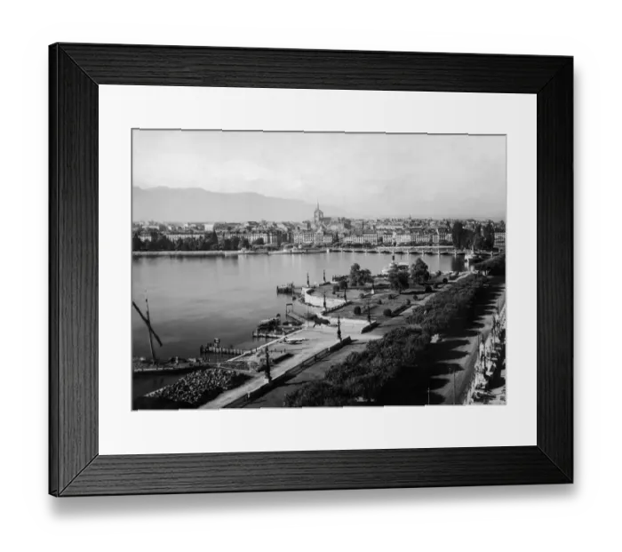 Framed Print : Geneva. A view over Geneva in Switzerland, from the Quai du Mont Blanc Framed Print : Geneva. A view over Geneva in Switzerland, from the Quai du Mont Blanc