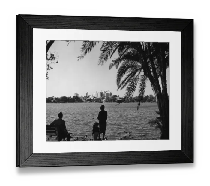 Framed Print : Lake Eola park, a landscaped area in Orlando, Florida, circa 1960