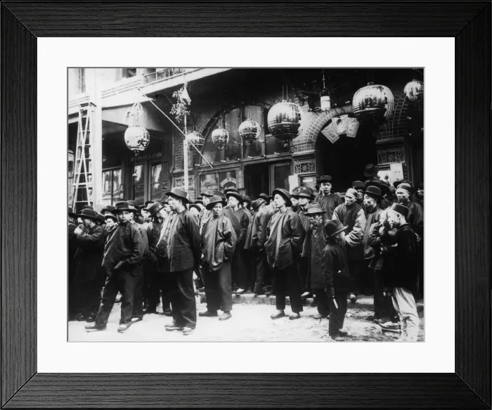 Framed Print : A Crowd Of Men On The Street In Chinatown Framed Print : A Crowd Of Men On The Street In Chinatown