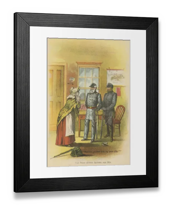 Framed Print : Lost Son. An illustration of a female civilian asking two soldiers What Framed Print : Lost Son. An illustration of a female civilian asking two soldiers What