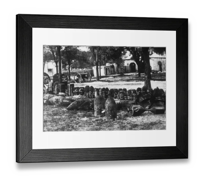 Framed Print : Arsenal. Confederate torpedoes, shot and shells in front of the arsenal in Charleston Framed Print : Arsenal. Confederate torpedoes, shot and shells in front of the arsenal in Charleston