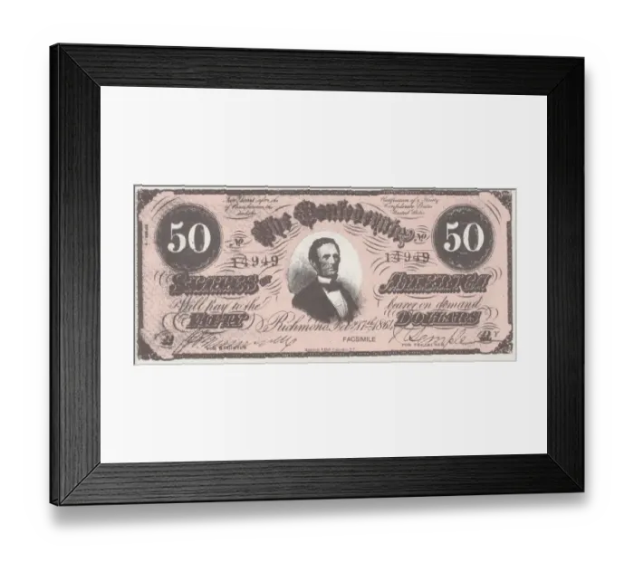 Framed Print : Bank Note. A Photograph of a Fifty Dollar Bank Note issued on February 17, 1864 Framed Print : Bank Note. A Photograph of a Fifty Dollar Bank Note issued on February 17, 1864