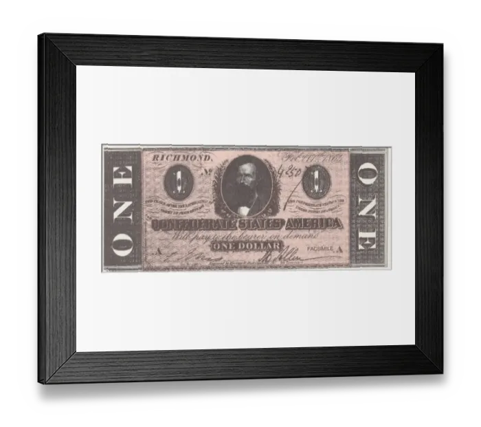 Framed Print : Bank Note. A Photograph of a One Dollar Bank Note issued on February 17, 1864 Framed Print : Bank Note. A Photograph of a One Dollar Bank Note issued on February 17, 1864