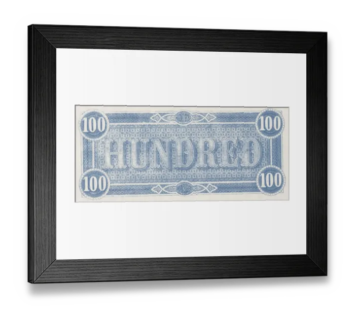 Framed Print : Bank Note. A Photograph of the back of a One Hundred Dollar Bank Note issued Framed Print : Bank Note. A Photograph of the back of a One Hundred Dollar Bank Note issued