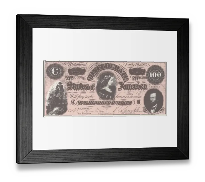 Framed Print : Bank Note. A Photograph of One Hundred Dollar Bank Note issued on February 17, 1864 Framed Print : Bank Note. A Photograph of One Hundred Dollar Bank Note issued on February 17, 1864