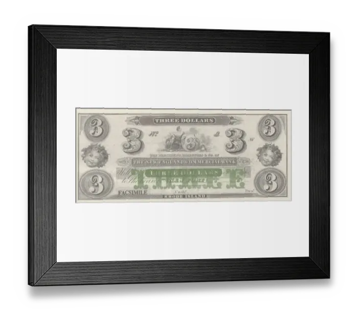 Framed Print : Bank Note. A Photograph of a Three Dollar Bank Note circa 1860 Framed Print : Bank Note. A Photograph of a Three Dollar Bank Note circa 1860