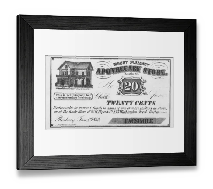 Framed Print : Currency. A Photograph of a 20 Cent Voucher circa 1863. (Photo by Fotosearch / Getty Images) Framed Print : Currency. A Photograph of a 20 Cent Voucher circa 1863. (Photo by Fotosearch / Getty Images)