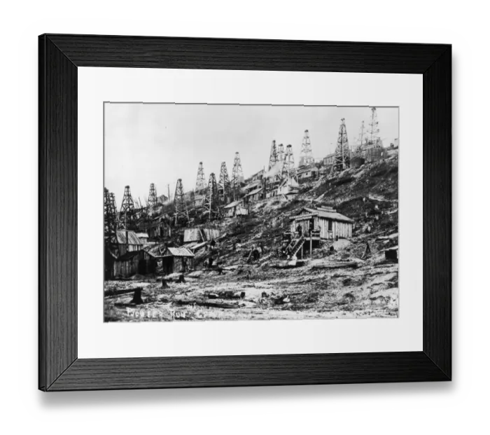 Framed Print : Oil Boom. A Photograph of Pioneering Worlds First Commercial Oil Well in