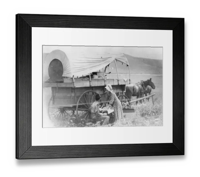 Framed Print : Wagon. A Photograph of a Couple Stopping for a Rest Beside their Wagon circa 1890 Framed Print : Wagon. A Photograph of a Couple Stopping for a Rest Beside their Wagon circa 1890